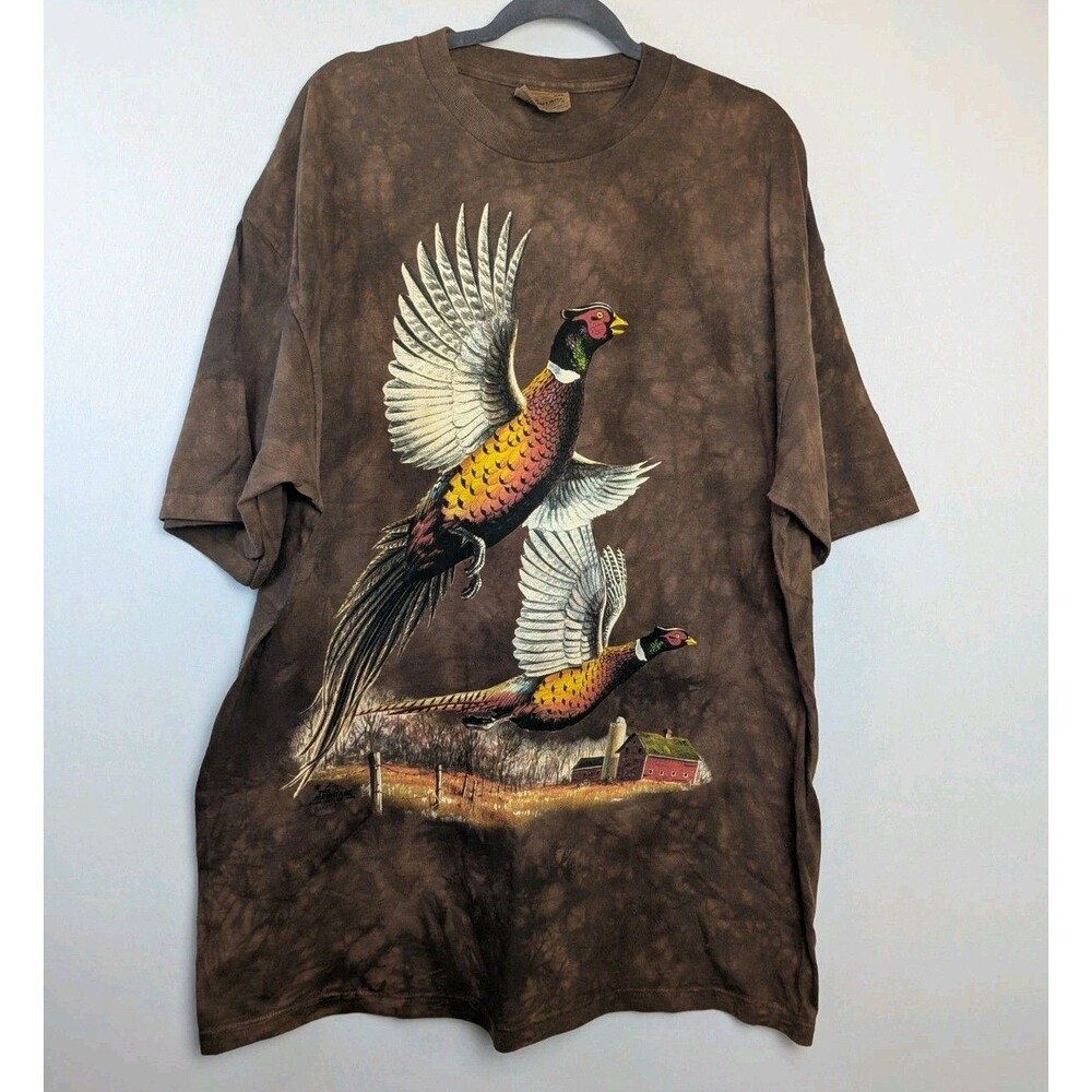 VTG The Mountain Pheasant Wildlife Nature Brown Tie Dye T-Shirt Mens XXL 2XL 90s